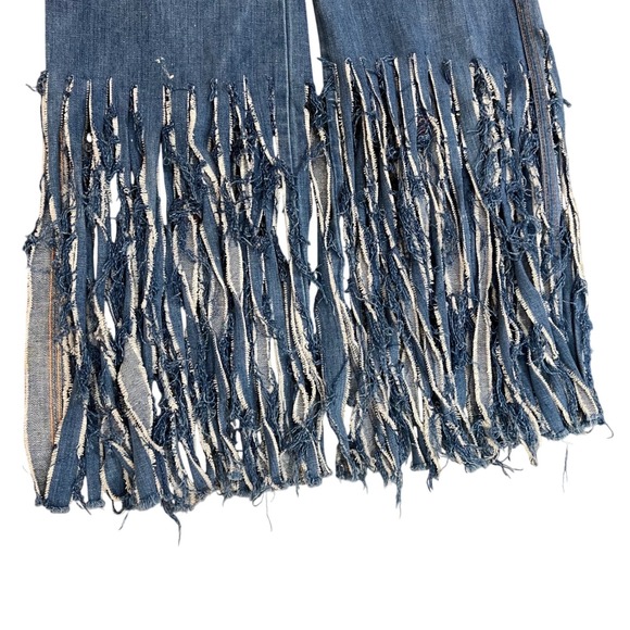 Vintage Custom Wrangler Fringe Hem Jeans Reworked Paint Splatter Denim Boho S - Picture 9 of 9